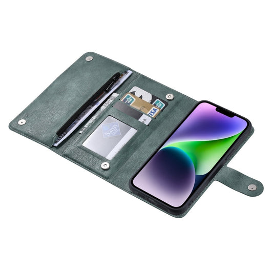 Pour iPhone 14 Plus ViLi GV Series Étui de téléphone en cuir magnétique à fermeture éclair MagSafe (vert)
