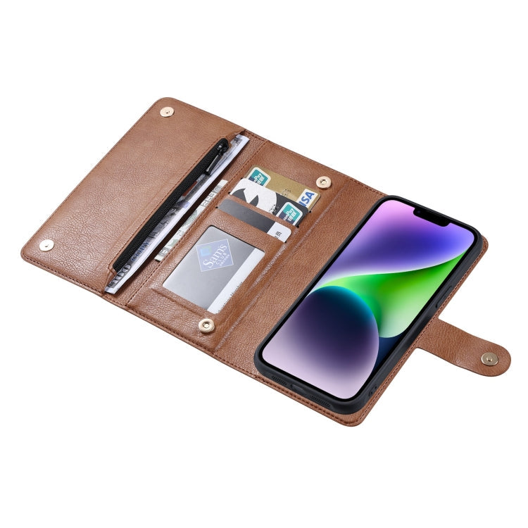 Pour iPhone 14 Étui de téléphone en cuir avec fermeture éclair magnétique MagSafe série ViLi GV (marron)