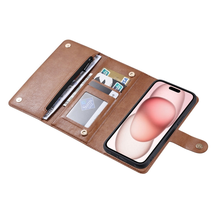 For iPhone 15 Plus ViLi GV Series MagSafe Magnetic Zipper Leather Phone Case(Brown)