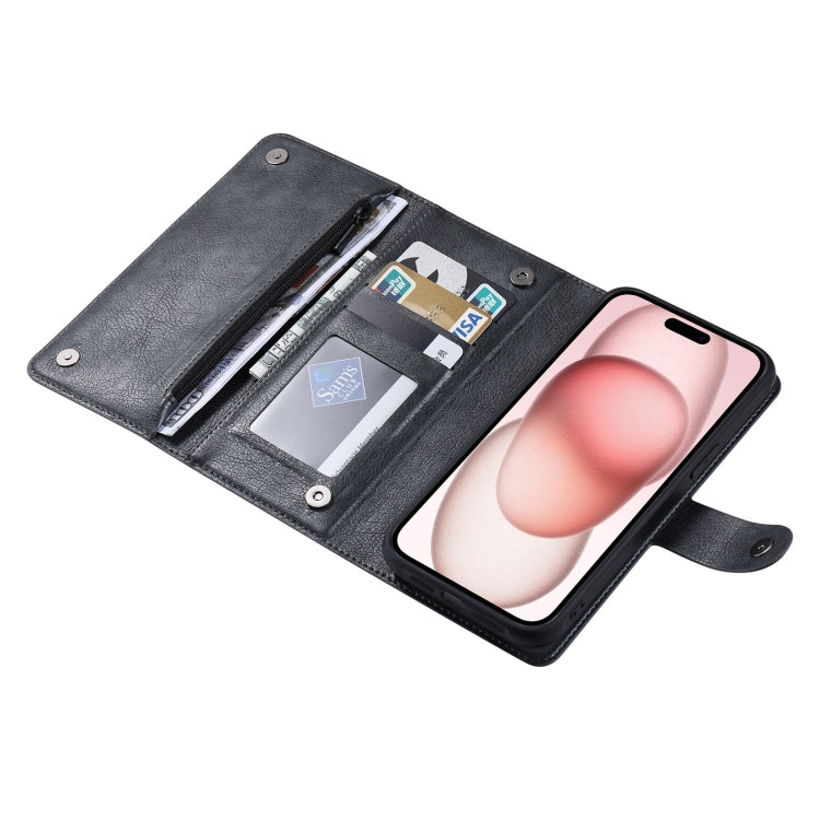 Pour iPhone 15 Coque en Cuir Magnétique Zippée MagSafe Série ViLi GV (Noir)