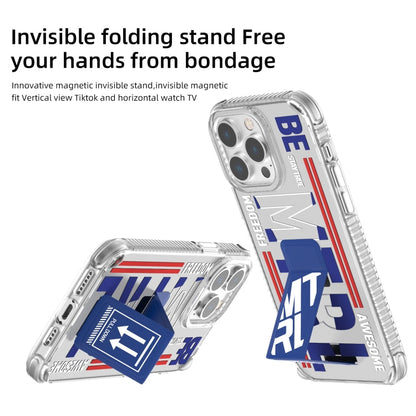 For iPhone 15 Pro Max Mutural Cyber Series TPU Phone Case with IML Stand(Blue)