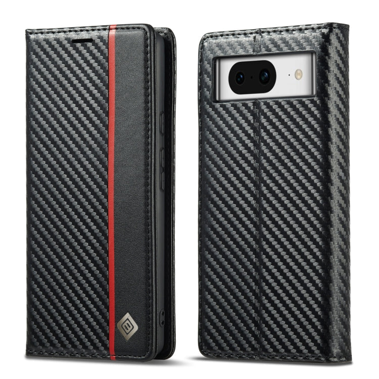 For Google Pixel 8a LC.IMEEKE Carbon Fiber Leather Phone Case(Vertical Black)