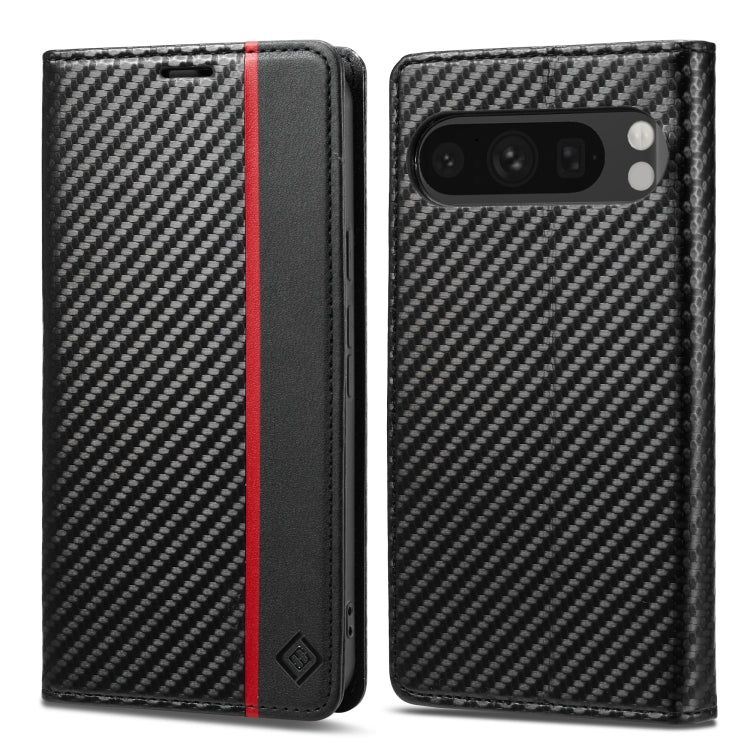 For Google Pixel 9 Pro LC.IMEEKE Carbon Fiber Leather Phone Case(Vertical Black)