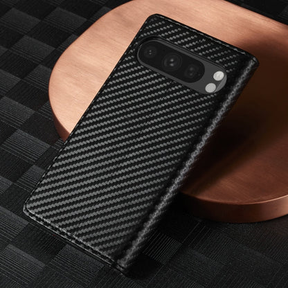 For Google Pixel 9 Pro LC.IMEEKE Carbon Fiber Leather Phone Case(Vertical Black)