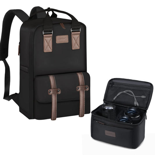 Sac à dos Cwatcun D78 pour appareil photo et ordinateur portable avec insert amovible (Noir)