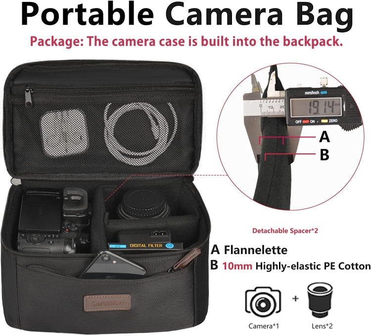 Cwatcun D78 Camera Laptop Backpack Bag With Detachable Insert Camera Case(Black)
