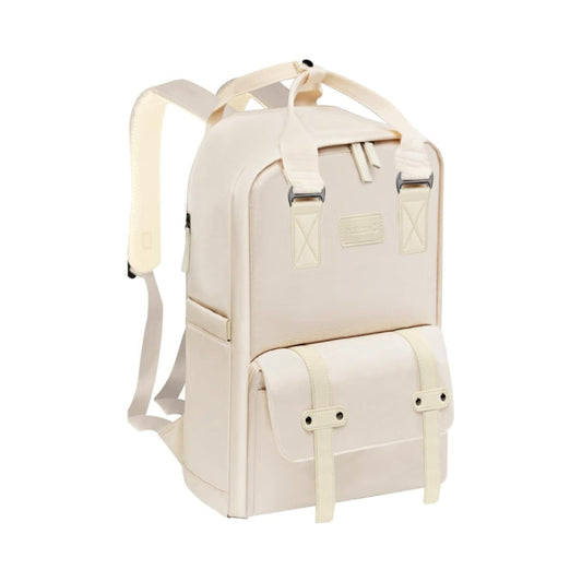 Sac à dos pour ordinateur portable et appareil photo Cwatcun D78 avec insert amovible pour appareil photo (blanc crème)