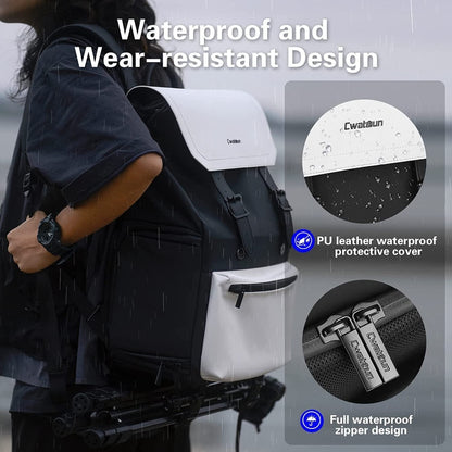 Cwatcun D79 Camera Backpack Multi-Functional Camera  Dual Shoulders Bag, Size:40.5 x 28 x 17.5cm Small(Black White)