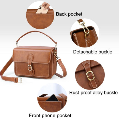 Cwatcun D80 Retro Leather Camera Shoulder Bag, Size:22 x 16 x 12cm Faux Leather Small(Brown)