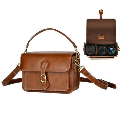 Cwatcun D80 Retro Leather Camera Shoulder Bag, Size:25.5 x 18.5 x 12.5cm Faux Leather Medium(Brown)