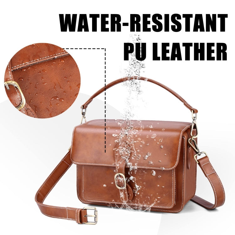 Cwatcun D80 Retro Leather Camera Shoulder Bag, Size:25.5 x 18.5 x 12.5cm Faux Leather Medium(Brown)