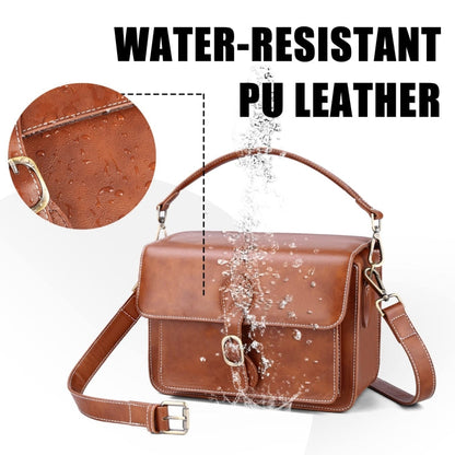 Cwatcun D80 Retro Leather Camera Shoulder Bag, Size:25.5 x 18.5 x 12.5cm Faux Leather Medium(Brown)