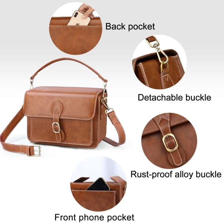 Cwatcun D80 Retro Leather Camera Shoulder Bag, Size:25.5 x 18.5 x 12.5cm Faux Leather Medium(Brown)