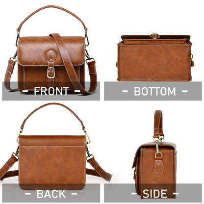 Cwatcun D80 Retro Leather Camera Shoulder Bag, Size:25.5 x 18.5 x 12.5cm Faux Leather Medium(Brown)