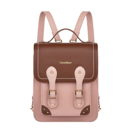 Cwatcun D81 Retro Camera Crossbody Bag Vintage PU Leather Waterproof Camera Handbag(Brown Pink)