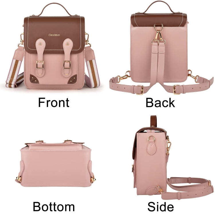 Cwatcun D81 Retro Camera Crossbody Bag Vintage PU Leather Waterproof Camera Handbag(Brown Pink)