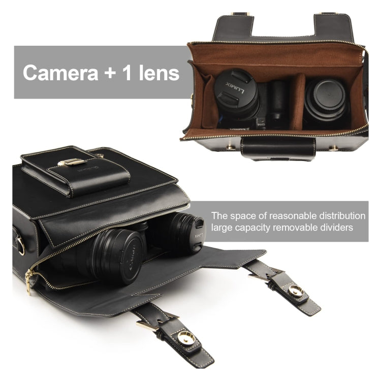 Cwatcun D83 Vintage Small Camera Case Leather Camera Messenger Bag, Size:30 x 21.5 x 12.5cm(Black)