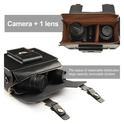 Cwatcun D83 Vintage Small Camera Case Leather Camera Messenger Bag, Size:30 x 21.5 x 12.5cm(Black)