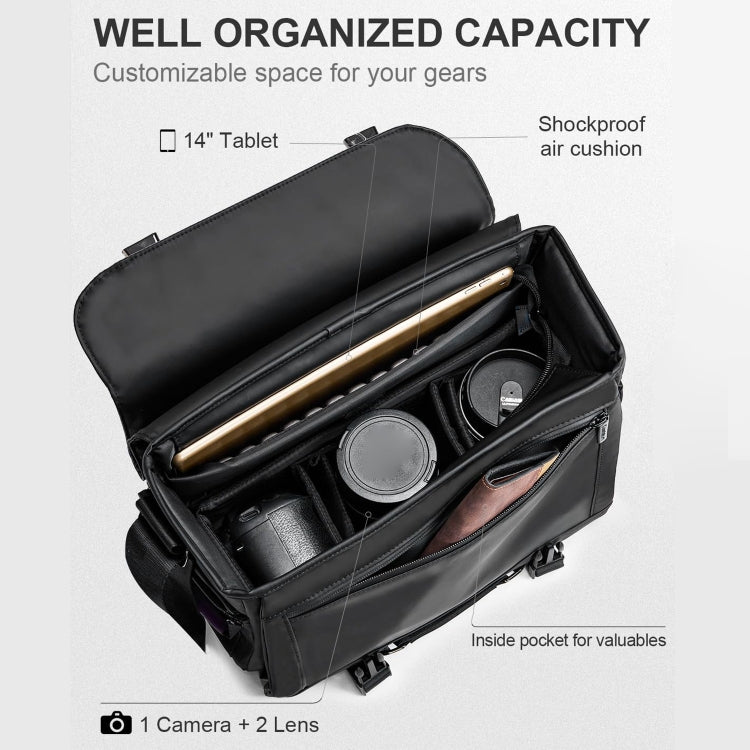 Cwatcun D85 Camera Bag Side Quick Access Camera Messenger Case Waterproof Bag, Size:30 x 15 x 24cm Small(Black)