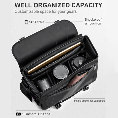 Cwatcun D85 Camera Bag Side Quick Access Camera Messenger Case Waterproof Bag, Size:30 x 15 x 24cm Small(Black)