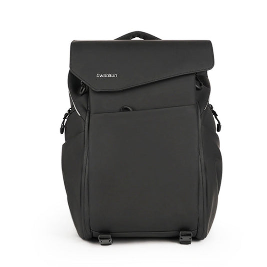 Sac à dos appareil photo Cwatcun D89, en cuir imperméable, pour ordinateur portable 15,6 pouces, Taille : 43,5 x 33 x 22,5 cm (Noir)