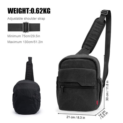 Sac pour appareil photo en toile Cwatcun D93, bandoulière, taille : 21 x 14 x 30 cm, noir