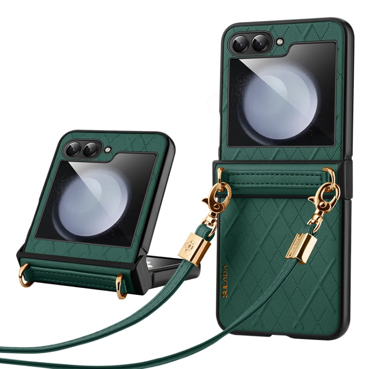 For Samsung Galaxy Z Flip3 5G SULADA Elegant Rhombic Texture Folding Phone Case with Lanyard(Green)