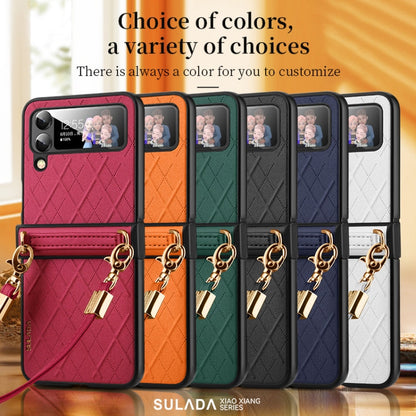For Samsung Galaxy Z Flip4 SULADA Elegant Rhombic Texture Folding Phone Case with Lanyard(Black)