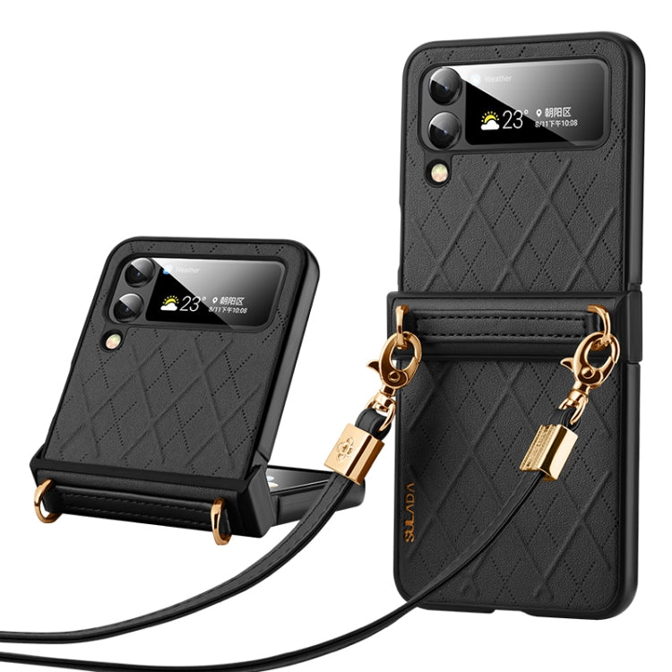 Pour Samsung Galaxy Z Flip5 SULADA Étui de téléphone pliable élégant à texture rhomboïdale avec cordon (noir)