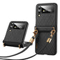Pour Samsung Galaxy Z Flip5 SULADA Étui de téléphone pliable élégant à texture rhomboïdale avec cordon (noir)