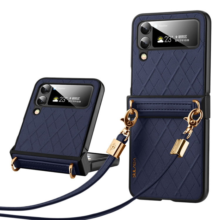For Samsung Galaxy Z Flip5 SULADA Elegant Rhombic Texture Folding Phone Case with Lanyard(Blue)