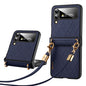For Samsung Galaxy Z Flip5 SULADA Elegant Rhombic Texture Folding Phone Case with Lanyard(Blue)