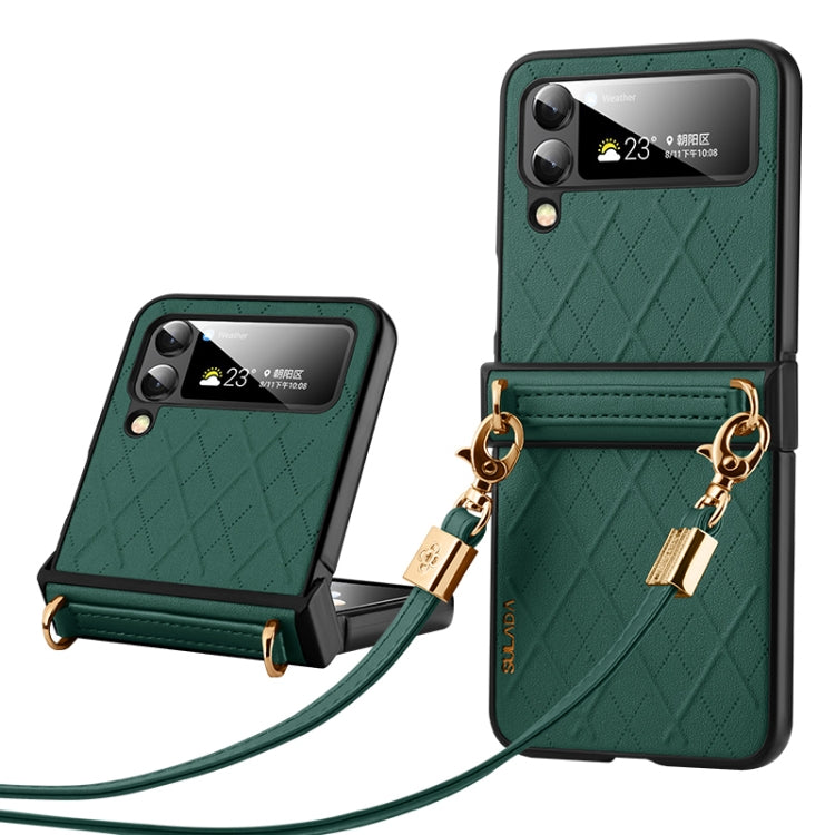 For Samsung Galaxy Z Flip5 SULADA Elegant Rhombic Texture Folding Phone Case with Lanyard(Green)