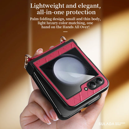 For Samsung Galaxy Z Flip5 SULADA Elegant Rhombic Texture Folding Phone Case with Lanyard(Green)