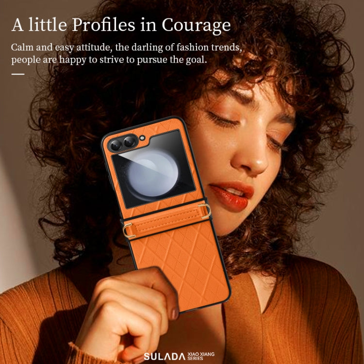 For Samsung Galaxy Z Flip5 SULADA Elegant Rhombic Texture Folding Phone Case with Lanyard(Green)