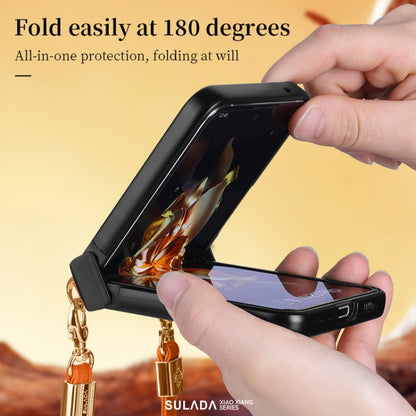 For Samsung Galaxy Z Flip5 SULADA Elegant Rhombic Texture Folding Phone Case with Lanyard(Green)