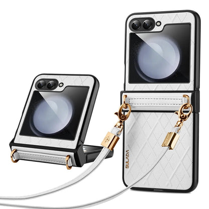 For Samsung Galaxy Z Flip6 / Flip7 FE SULADA Elegant Rhombic Texture Folding Phone Case with Lanyard(White)