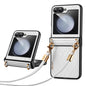 For Samsung Galaxy Z Flip6 / Flip7 FE SULADA Elegant Rhombic Texture Folding Phone Case with Lanyard(White)