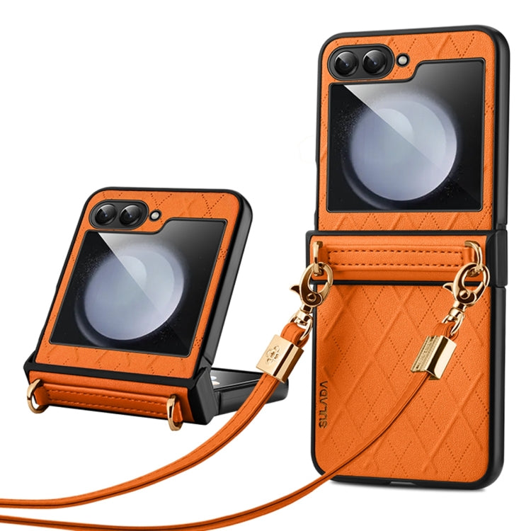 For Samsung Galaxy Z Flip6 / Flip7 FE SULADA Elegant Rhombic Texture Folding Phone Case with Lanyard(Orange)