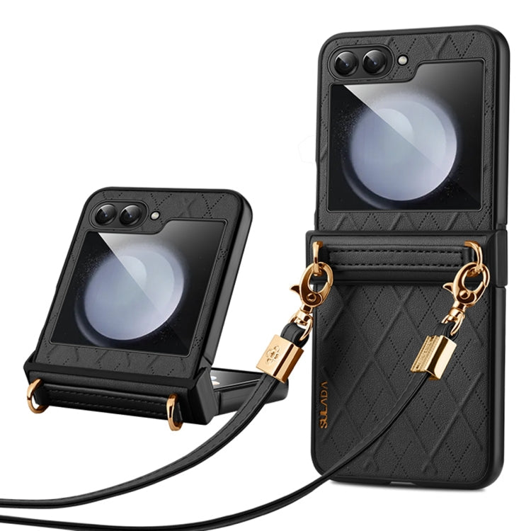 For Samsung Galaxy Z Flip6 / Flip7 FE SULADA Elegant Rhombic Texture Folding Phone Case with Lanyard(Black)