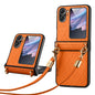 For OPPO Find N2 Flip SULADA Elegant Rhombic Texture Folding Phone Case with Lanyard(Orange)