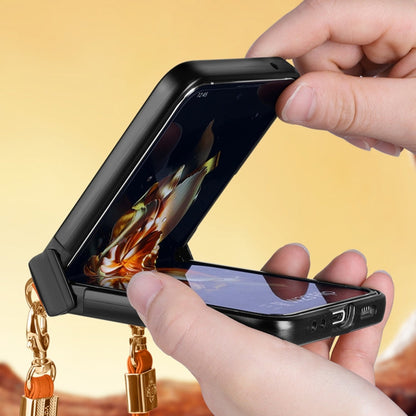For OPPO Find N2 Flip SULADA Elegant Rhombic Texture Folding Phone Case with Lanyard(Orange)
