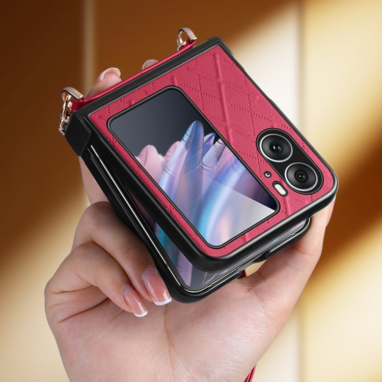 For OPPO Find N2 Flip SULADA Elegant Rhombic Texture Folding Phone Case with Lanyard(Orange)