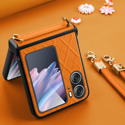 For OPPO Find N2 Flip SULADA Elegant Rhombic Texture Folding Phone Case with Lanyard(Orange)