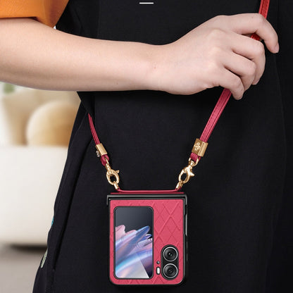 For OPPO Find N2 Flip SULADA Elegant Rhombic Texture Folding Phone Case with Lanyard(Blue)