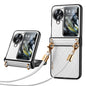 For OPPO Find N3 Flip SULADA Elegant Rhombic Texture Folding Phone Case with Lanyard(White)