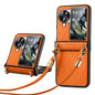 For OPPO Find N3 Flip SULADA Elegant Rhombic Texture Folding Phone Case with Lanyard(Orange)