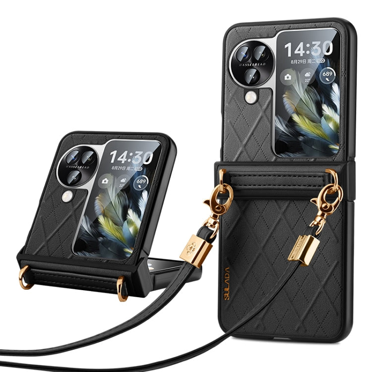 For OPPO Find N3 Flip SULADA Elegant Rhombic Texture Folding Phone Case with Lanyard(Black)