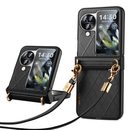 For OPPO Find N3 Flip SULADA Elegant Rhombic Texture Folding Phone Case with Lanyard(Black)