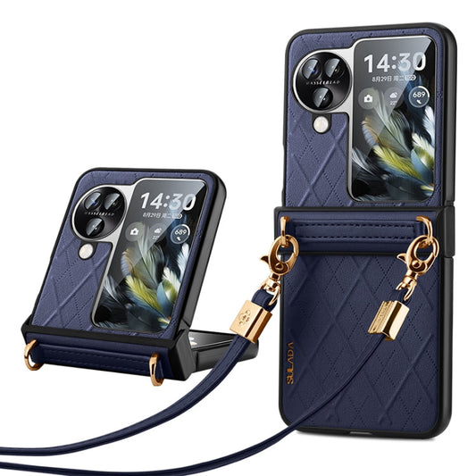 For OPPO Find N3 Flip SULADA Elegant Rhombic Texture Folding Phone Case with Lanyard(Blue)